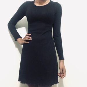 Divided Ribbed Long-sleeve Dress